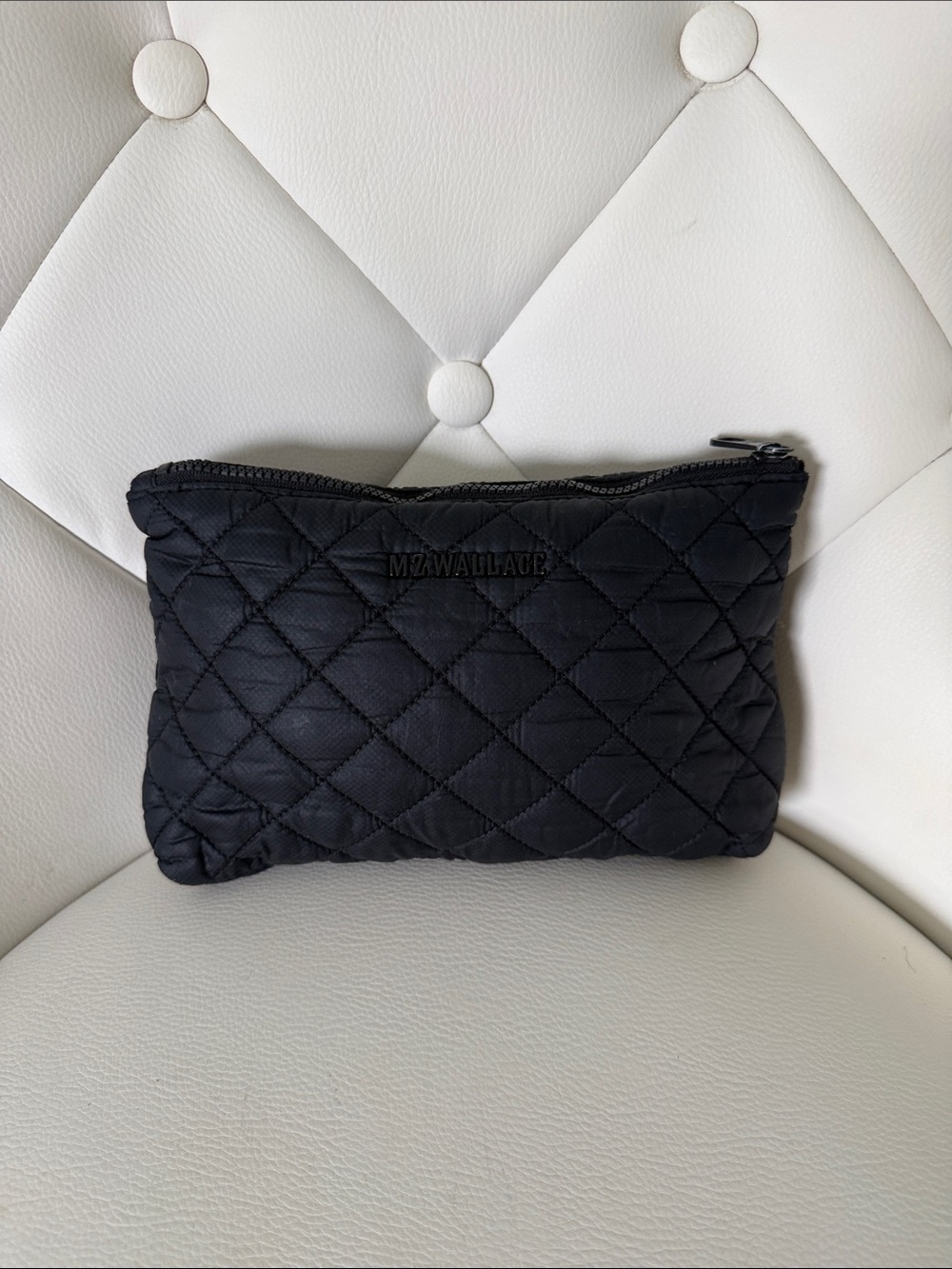 MZ Wallace Black Quilted Nylon Double Zip Cosmetic Pouch Medium Size - Picture 2 of 12